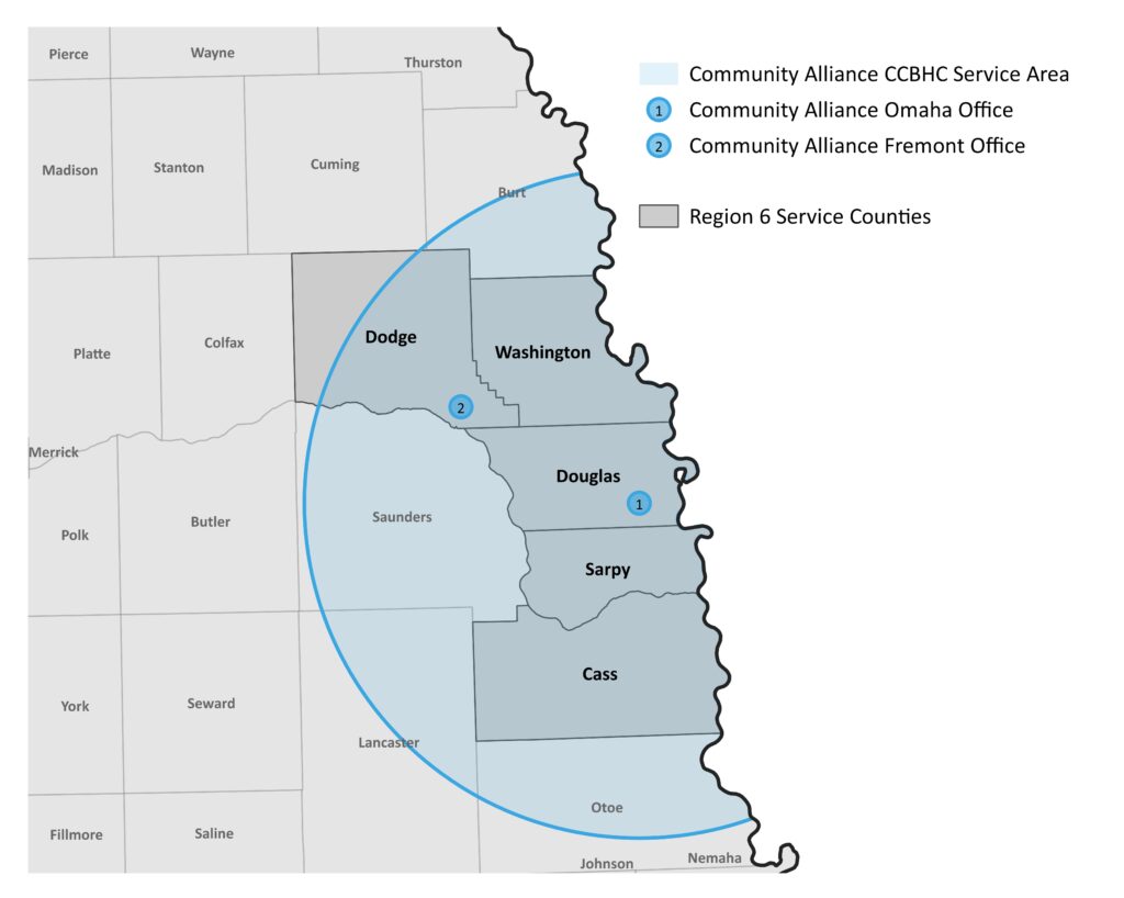 Map of Community Alliance CCBHC Service Area